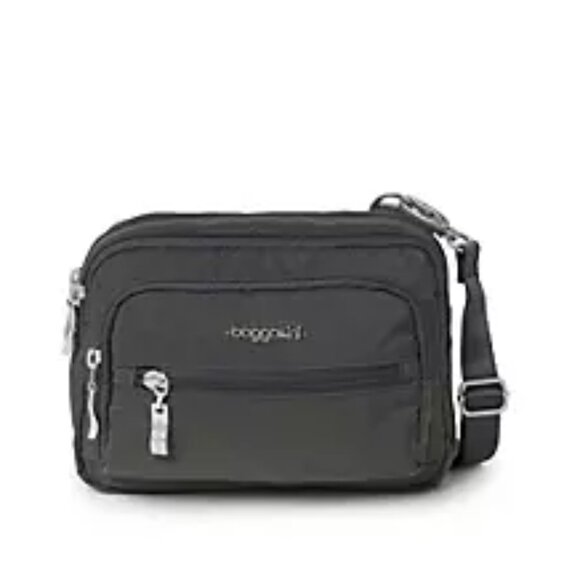 New Baggallini Triple Zip Bagg Charcoal Purple Lined Crossbody Strap Waist Pack - Picture 1 of 7